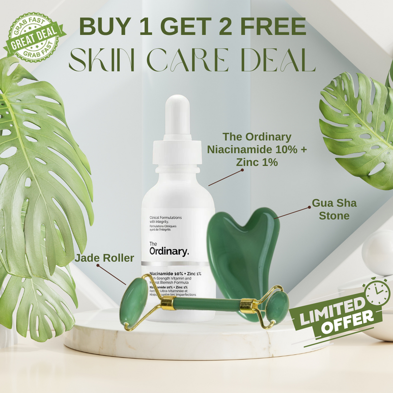 Buy 1 ( The Ordinary Niacinamde 10% +Zinc 1% ) & Get 2 Free ( Jade Roller and Gua Sha Stone )