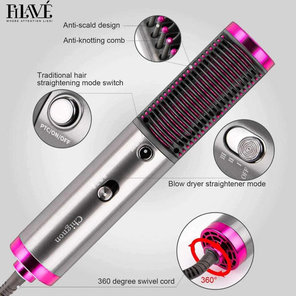 NEW HOT AIR HAIR DRYER BRUSH 3 IN 1 HAIR BLOW DRYER STRAIGHTENER VOLUMIZER NEGATIVE ION STYLER COMB KIT FOR WET DRY HAIR