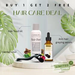 Buy 1 Get 2 Free Hair Care Deal, Hair food Oil , Anti Hair Graying serum , Derma roller